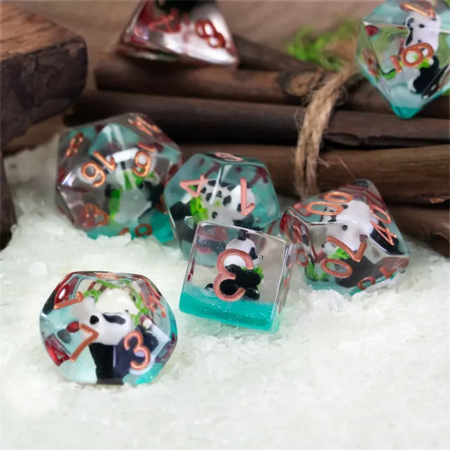 Bamboo Panda 7pc Dice Set Inked in Copper