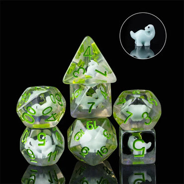 Baby Dino 7pc Dice Set Inked in Green