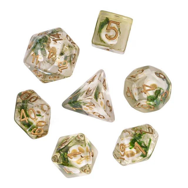 Pirate Skull Moss 7pc Dice Set Inked in Gold