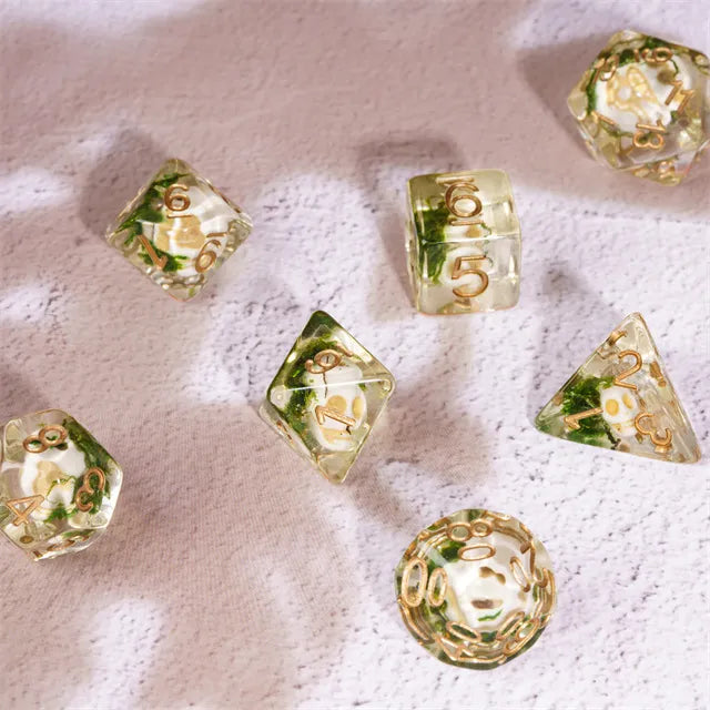 Pirate Skull Moss 7pc Dice Set Inked in Gold