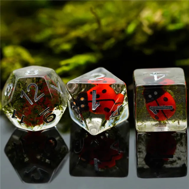 Ladybug 7pc Dice Set Inked in Silver