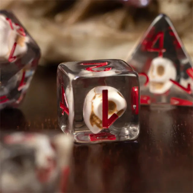 Pirate Skull Smoke 7pc Dice Set Inked in Red