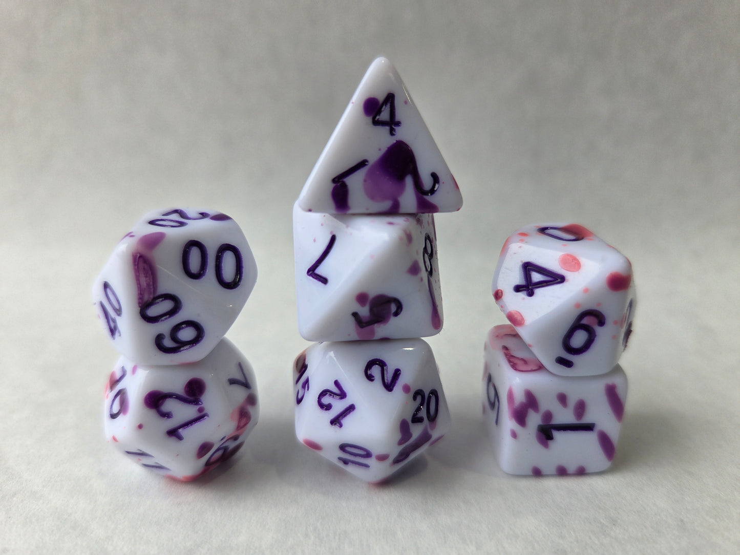 Gauguin 7pc Dice Set for TTRPG inked in Purple