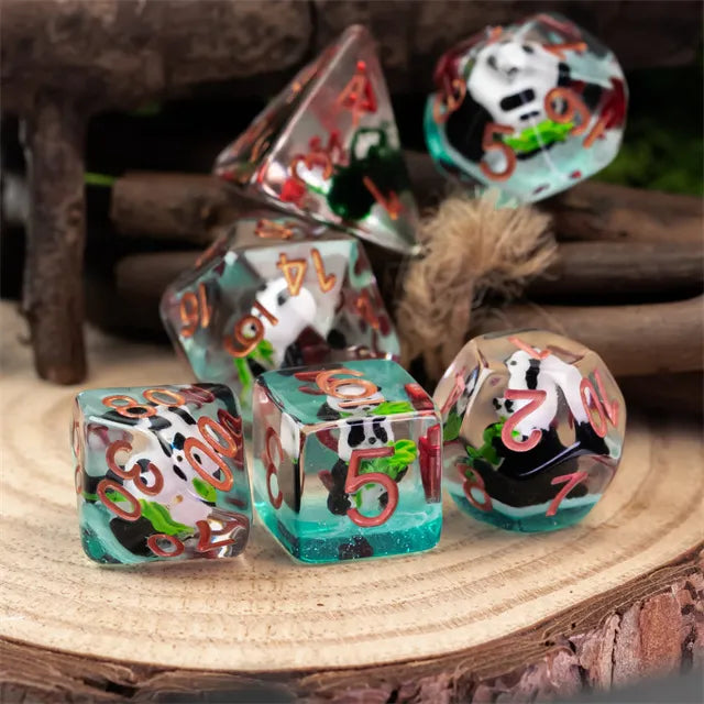 Bamboo Panda 7pc Dice Set Inked in Copper
