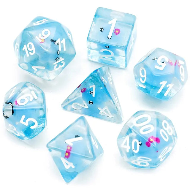 Baby Octopus 7pc Dice Set Inked in White