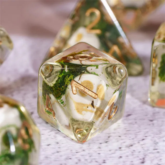 Pirate Skull Moss 7pc Dice Set Inked in Gold