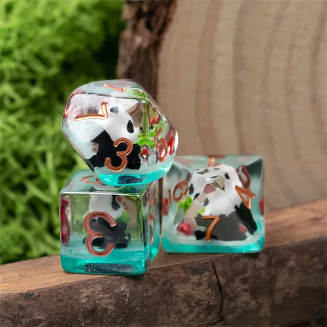 Bamboo Panda 7pc Dice Set Inked in Copper