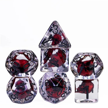 Red Skull 7pc Dice Set Inked in Black by Udixi Dice Company