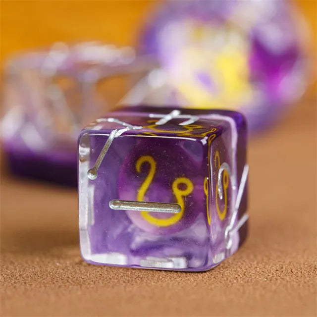 Purple Constellation 12pc Dice Set inked in Silver