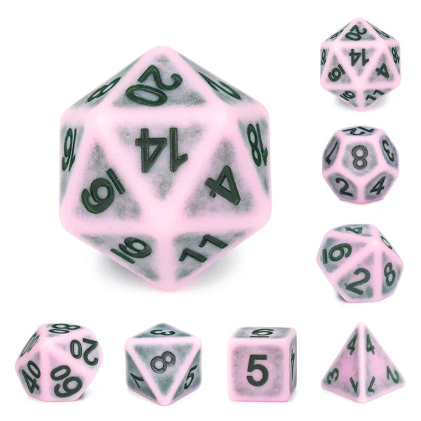 Ancient Pink 7pc Dice Set Inked in Black