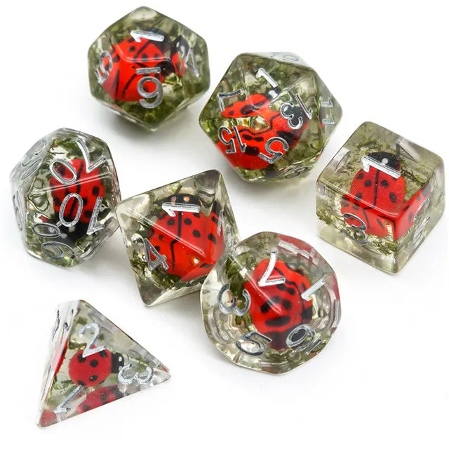 Ladybug 7pc Dice Set Inked in Silver