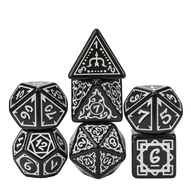 Druid 7pc Polyhedral Dice Set inked in White