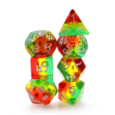 7pc Transparent Red Yellow Green Layer Polyhedral Dice Set