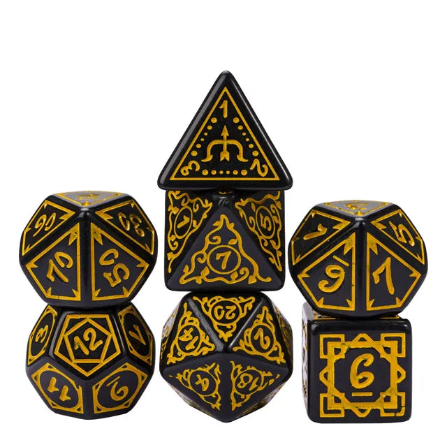 Druid 7pc Polyhedral Dice Set inked in Yellow