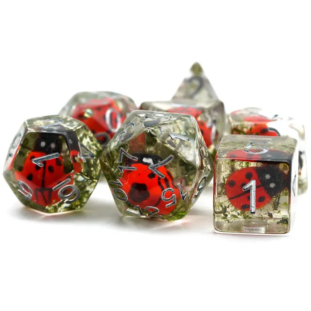 Ladybug 7pc Dice Set Inked in Silver
