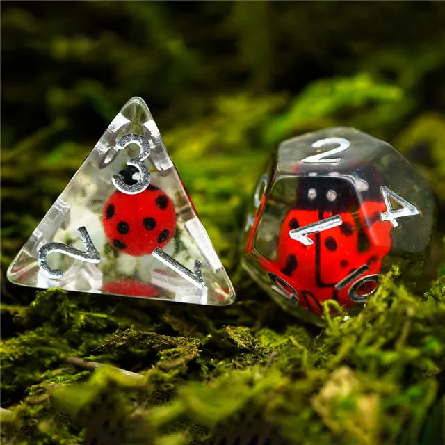 Ladybug 7pc Dice Set Inked in Silver