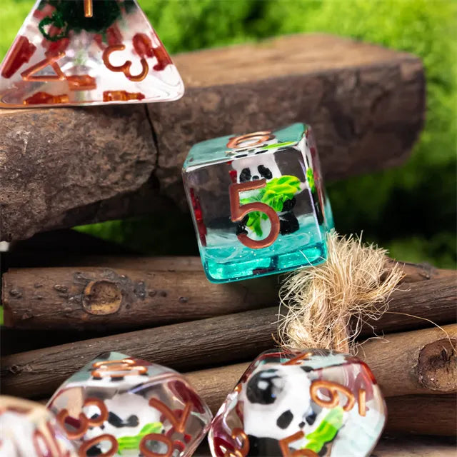 Bamboo Panda 7pc Dice Set Inked in Copper