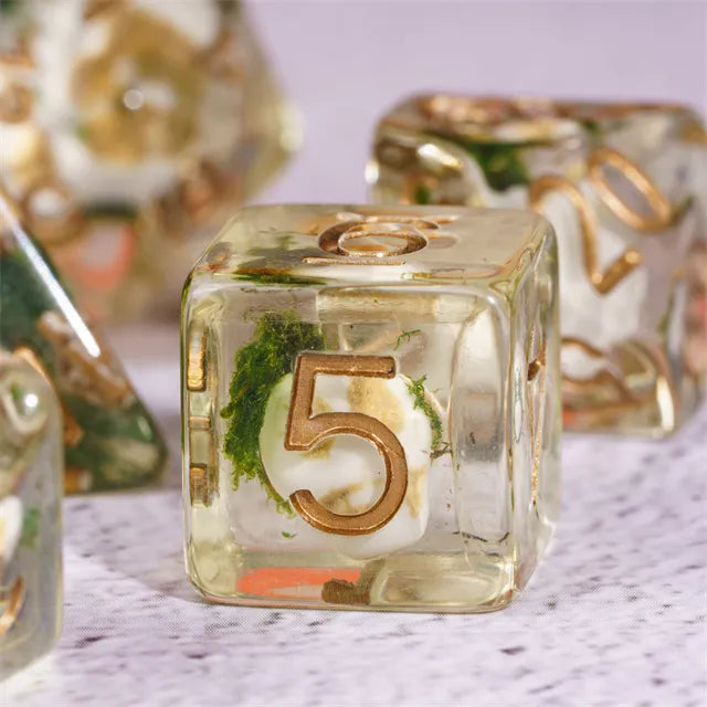 Pirate Skull Moss 7pc Dice Set Inked in Gold