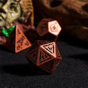 Copper Ancient Pattern 7pc Dice Set Inked in Black