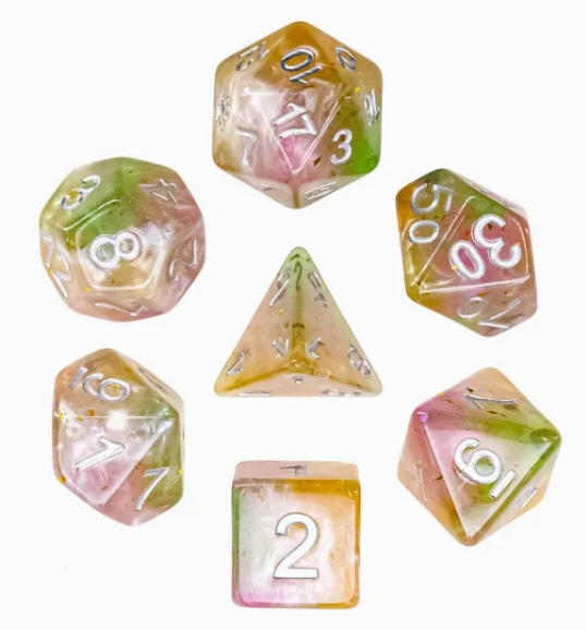 Arrow of Wind 7pc Dice Set Inked in Silver