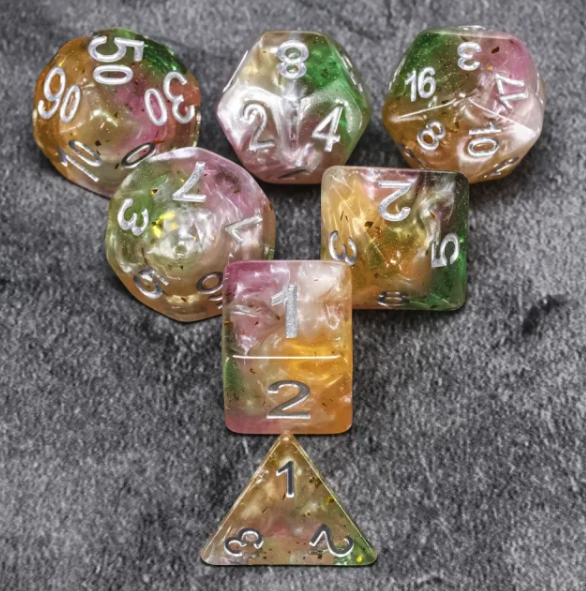 Arrow of Wind 7pc Dice Set Inked in Silver