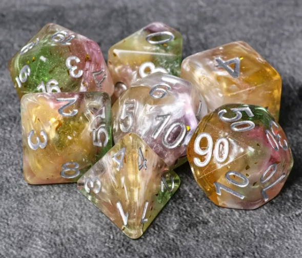 Arrow of Wind 7pc Dice Set Inked in Silver