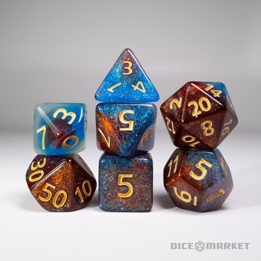 Blue Amber Glitter Shift Blended 7pc Dice Set