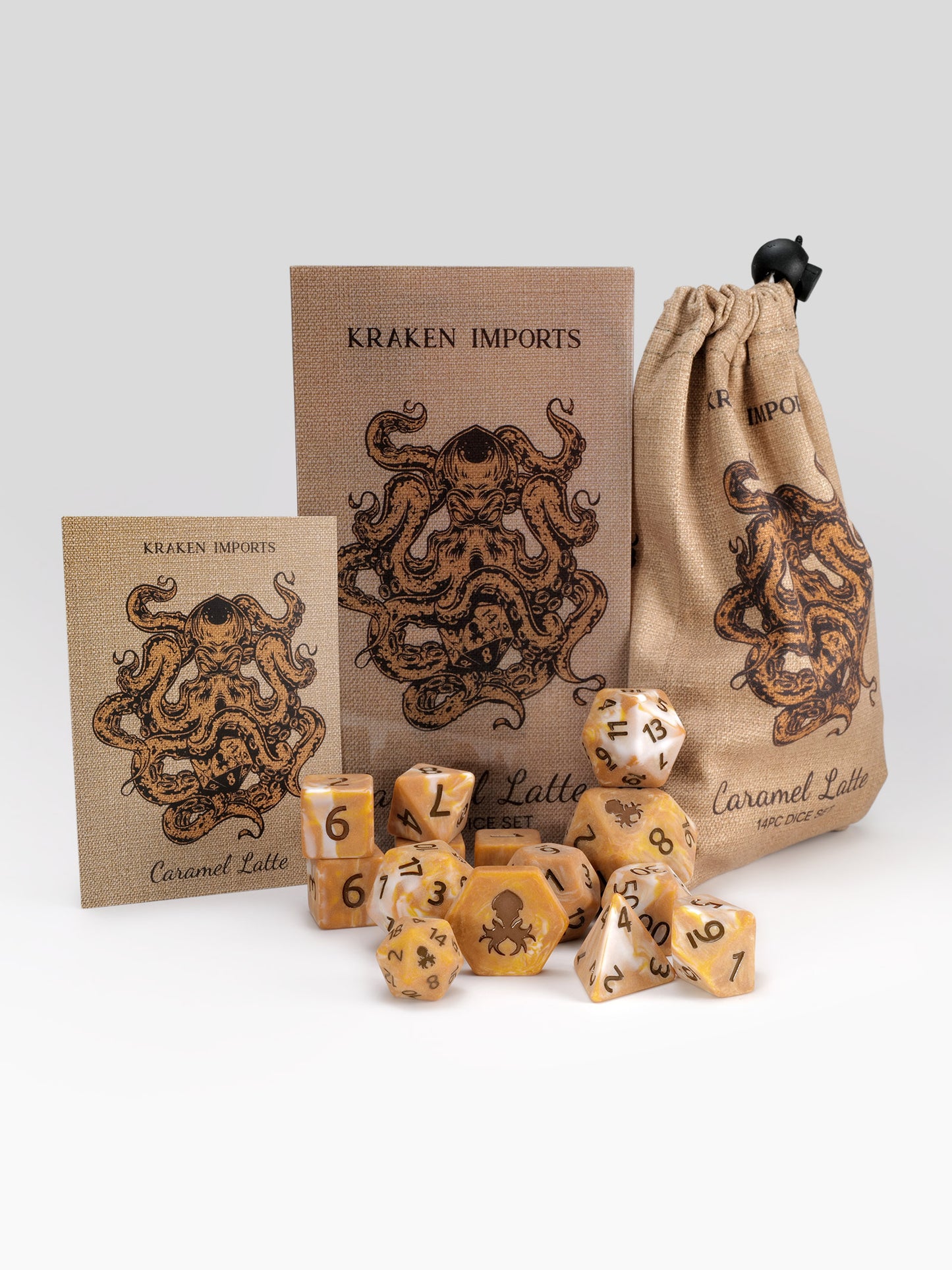 Caramel Latte 14pc Matte Dice Set Inked in Brown