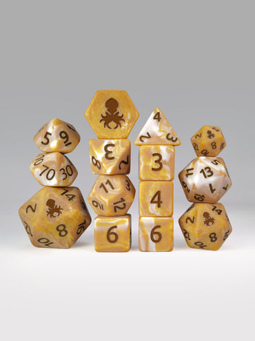 Caramel Latte 14pc Matte Dice Set Inked in Brown