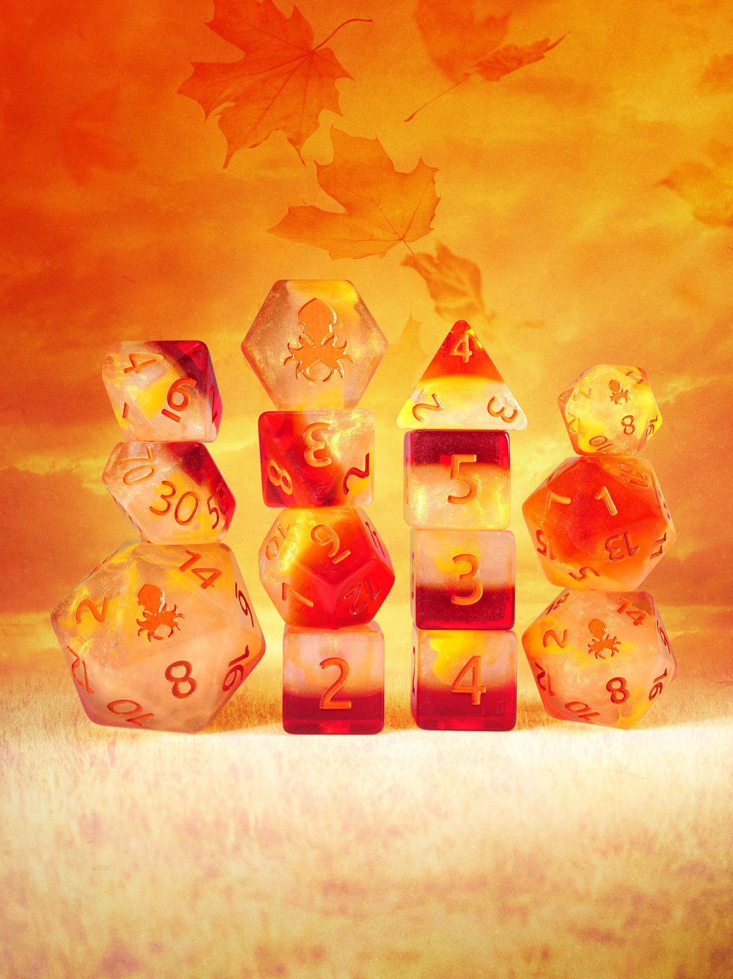 Cornucopia 14pc Dice Set inked in Orange