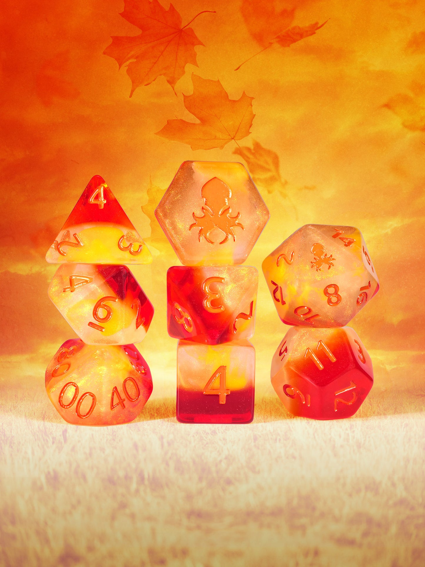 Cornucopia 8pc Dice Set inked in Orange