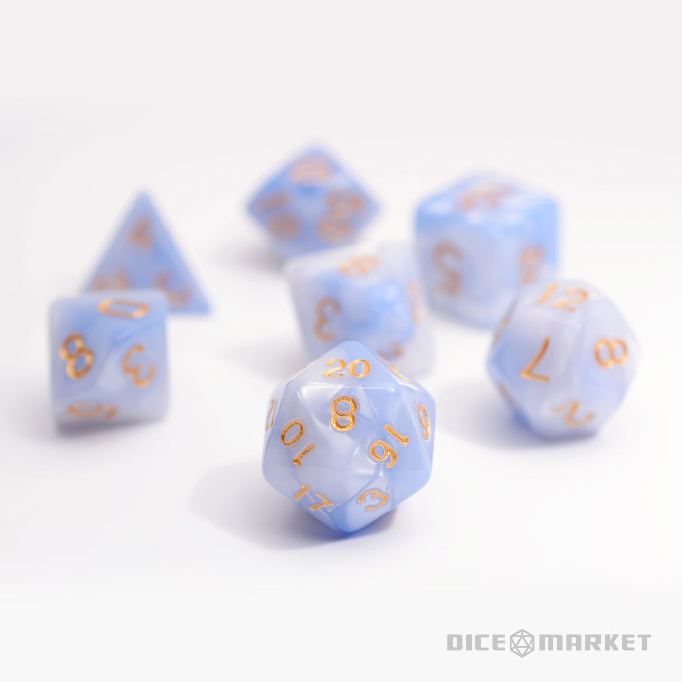 Light Blue White Blend Polyhedral RPG Dice Set