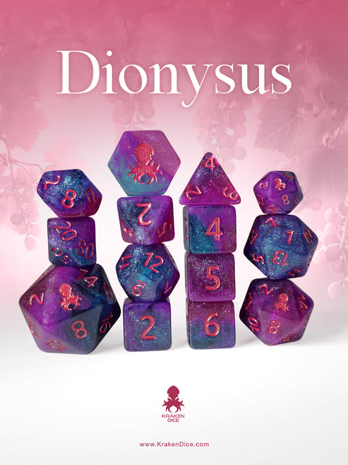 Dionysus 14pc Dice Set inked in Metallic Red
