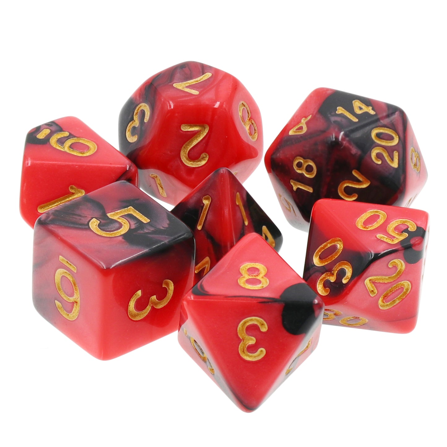 7pc Black Red Blended Polyhedral Dice Set