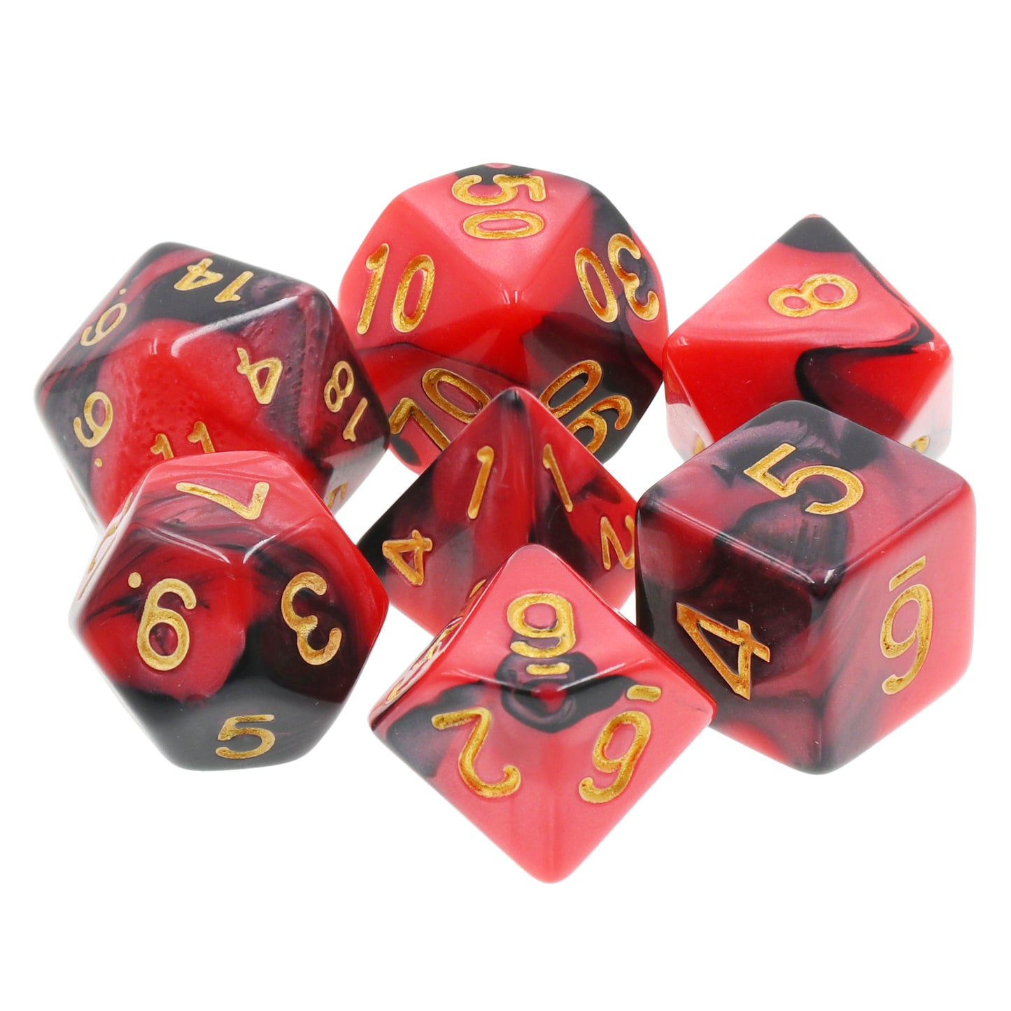 7pc Black Red Blended Polyhedral Dice Set