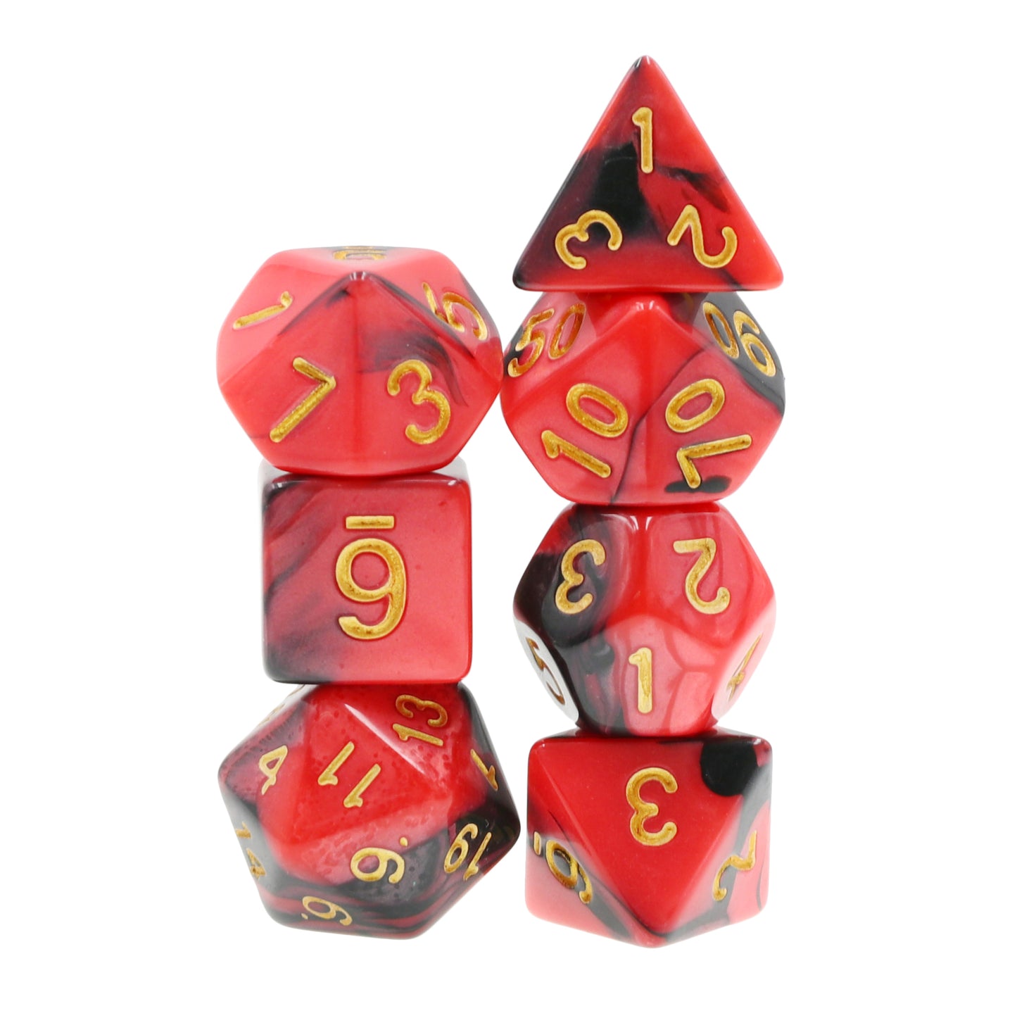 7pc Black Red Blended Polyhedral Dice Set