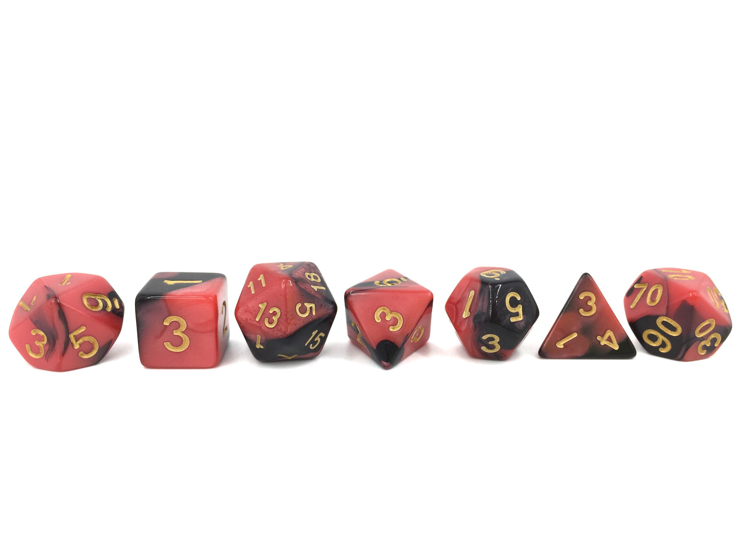 7pc Black Red Blended Polyhedral Dice Set