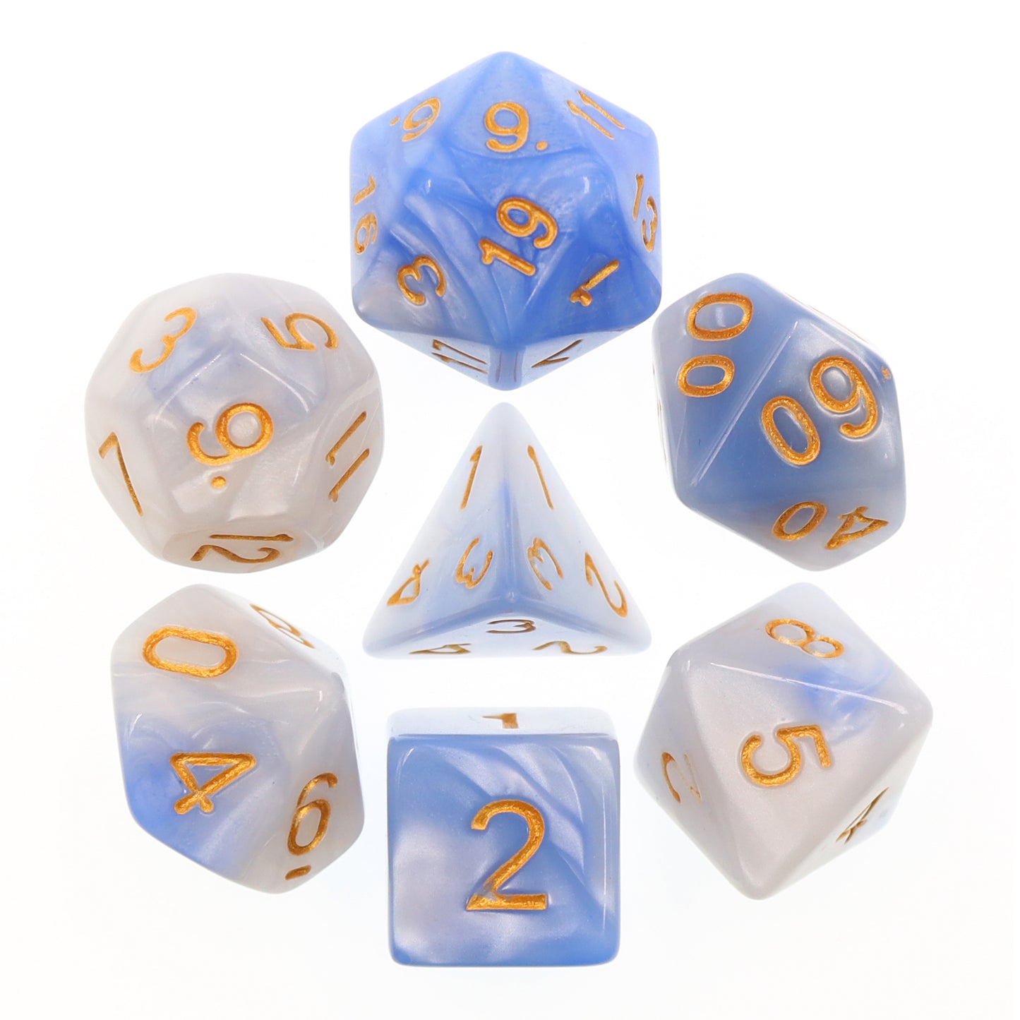 Light Blue White Blend Polyhedral RPG Dice Set