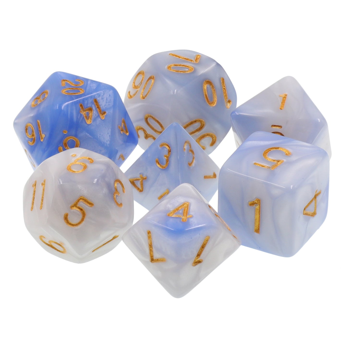 Light Blue White Blend Polyhedral RPG Dice Set