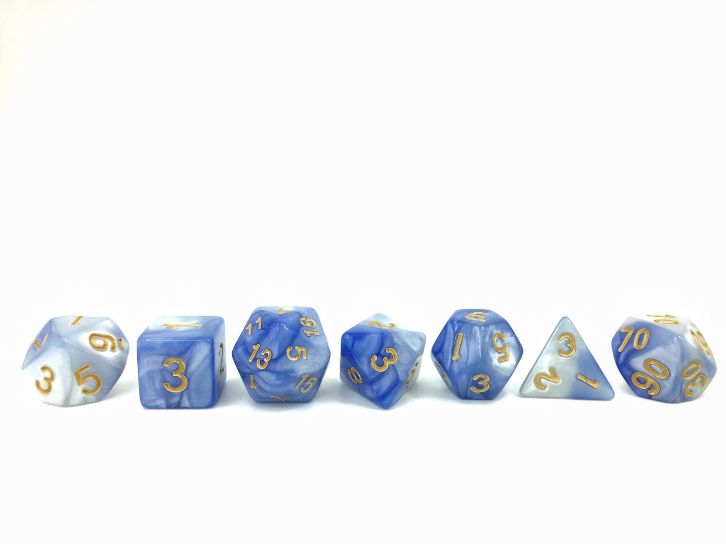 Light Blue White Blend Polyhedral RPG Dice Set