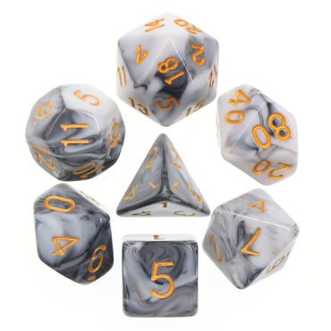 Black & White Faux Marble 7pc Dice Set