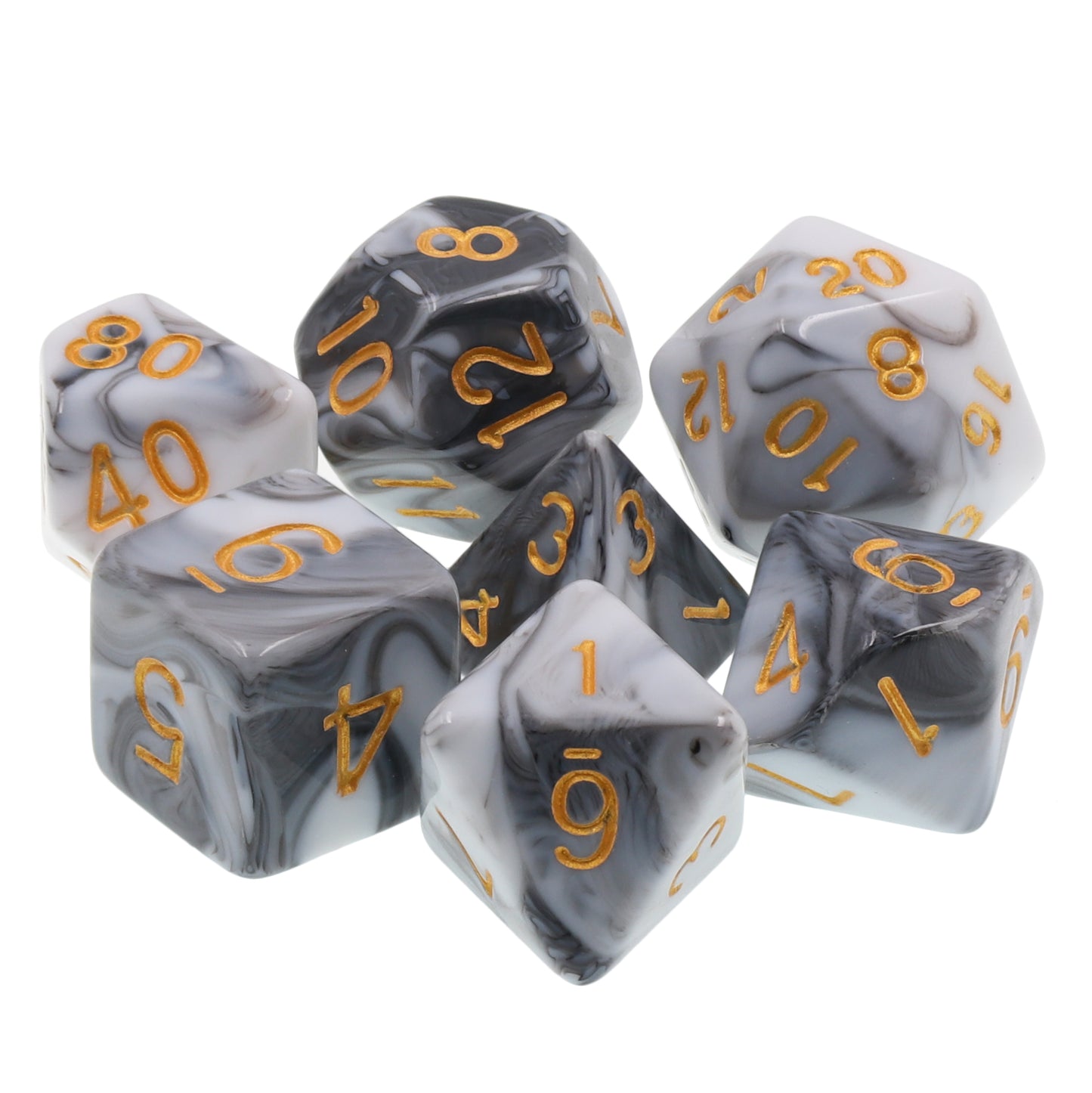 Black & White Faux Marble 7pc Dice Set