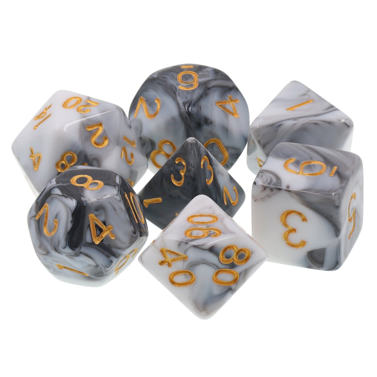 Black & White Faux Marble 7pc Dice Set