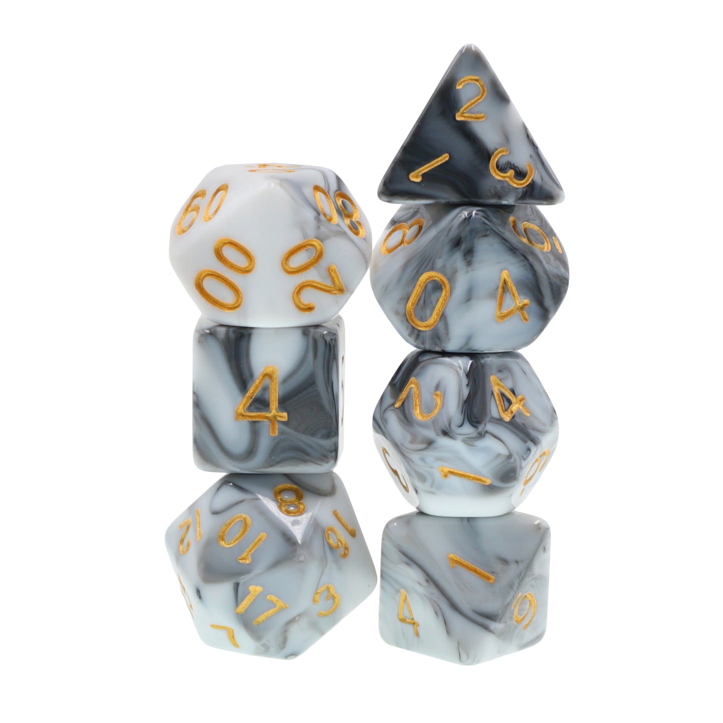 Black & White Faux Marble 7pc Dice Set
