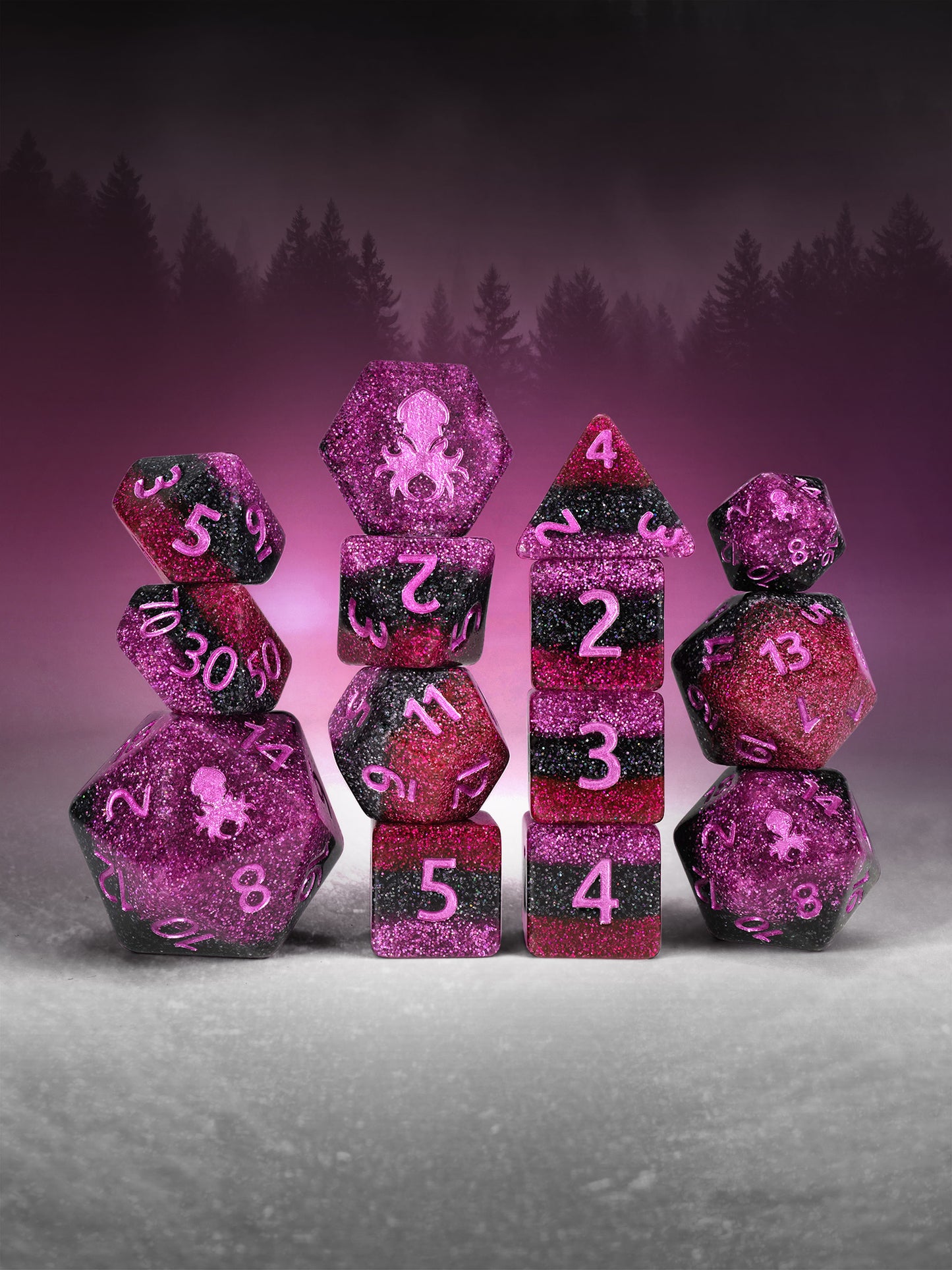 Bewitched 14pc Dice Set Inked in Pink