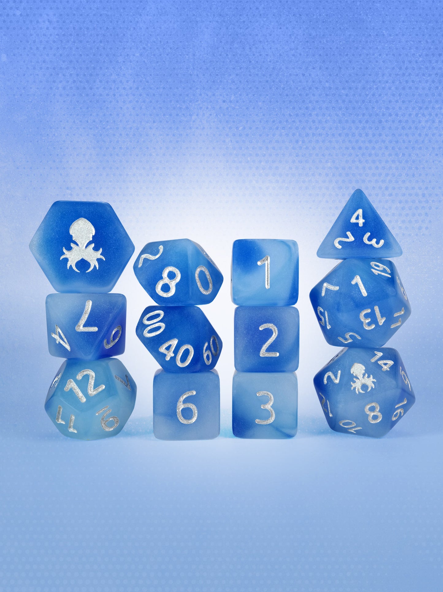 Blueberry Quencher Glow in the Dark 12pc Dice Set inked in Silver
