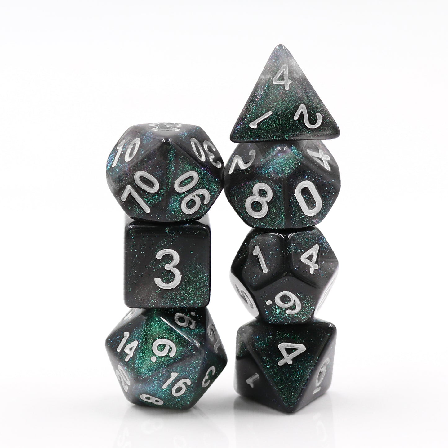 Everclear Aurora 7pc Dice Set with Silver Ink