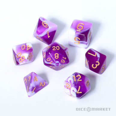 White and Transparent Purple Blended 7pc Dice Set