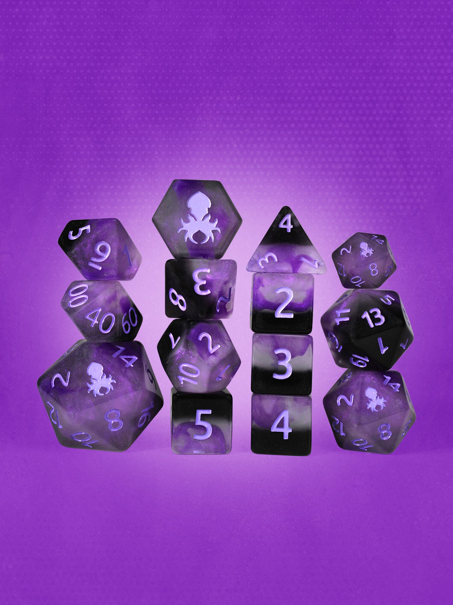 Grapeula 14pc Dice Set Inked in Purple