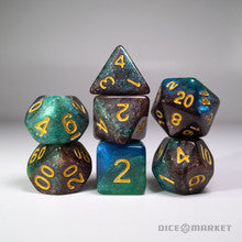 Green Blue Red Glitter Shift Blended 7pc Dice Set